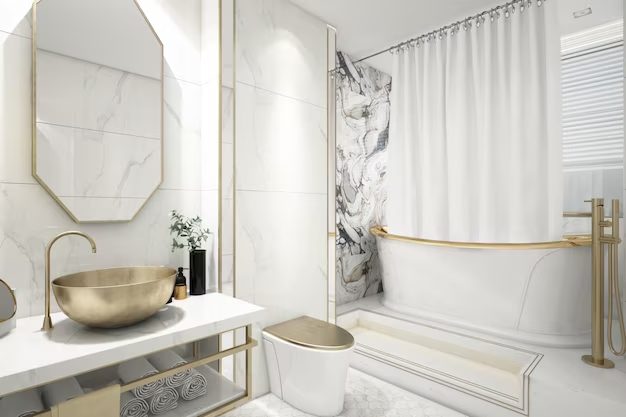 Luxurious small bathroom design with marble accents